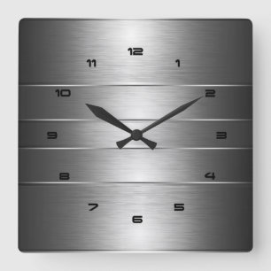 男らしい銀のストライプなパターン スクエア壁時計
