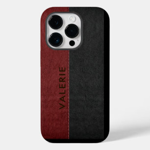 男らしい黒と赤のビンテージ フェイクレザーケース iPhone 14 PROケース