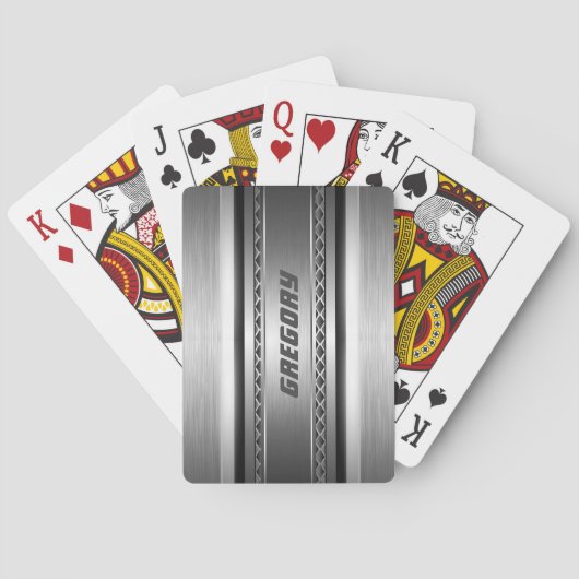 男らしくフェイクな銀のストライプのデザインMonogramed 2 トランプ (裏面)