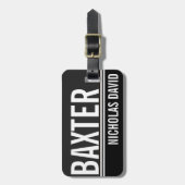 男らしく黒くシンプルでカスタムな荷物のラベル ラゲッジタグ (正面縦)