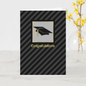 男らしストライプ及びモルタルボードキャップ卒業 カード (黄色い花)