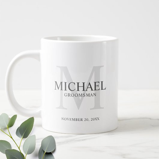 男らしパーソナライズされたMonogramとName Groomsmen ジャンボコーヒーマグカップ