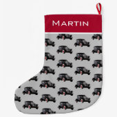 男らしブラックビンテージカー自動車 ラージクリスマスストッキング (裏面)