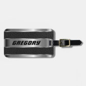 男らしブラックフェイクレザー&シルバールック2 ラゲッジタグ (正面横)