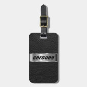 男らしブラックフェイクレザー&シルバールック3 ラゲッジタグ (正面縦)