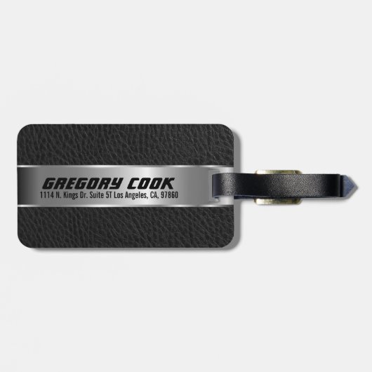 男らしブラックフェイクレザー&シルバールック3 ラゲッジタグ (裏面横)