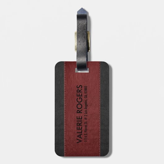 男らしブラック&レッドヴィンテージレザーフェイクズ ラゲッジタグ (裏面縦)