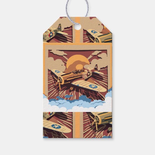 男らしヴィンテージ戦争飛行機 ギフトタグ (正面)