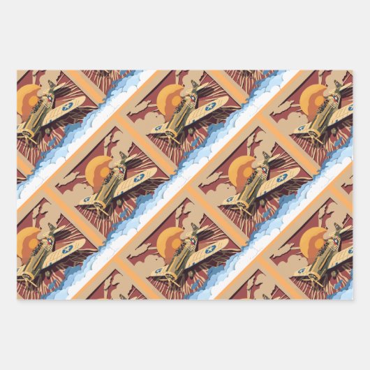 男らしヴィンテージ戦争飛行機 ラッピングペーパーシート (正面)