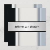 男らし白黒ブルー21歳の誕生日パーティー 招待状 (正面/裏面)