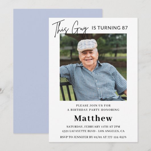 男エレガントおもしろい子87歳の誕生日 招待状 (正面/裏面)