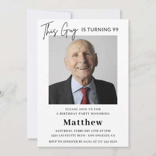 男エレガントおもしろい子99歳の誕生日 招待状 (正面)