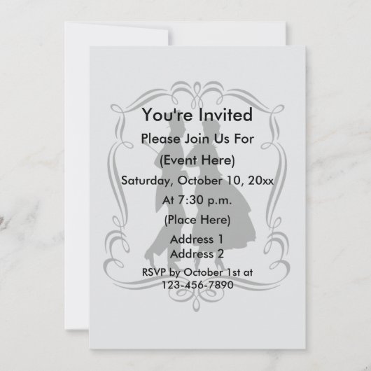 男エレガントと女のシルエットパーティー 招待状 (正面)