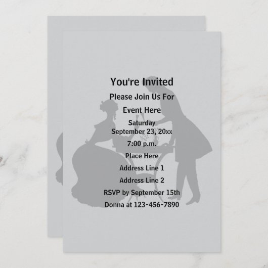 男エレガントと女のシルエットパーティー 招待状 (正面/裏面)