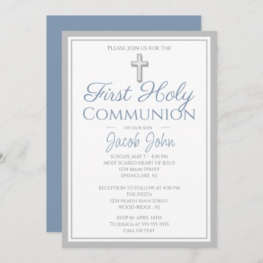 男エレガントの子のための最初の聖餐式招待状 招待状 (正面/裏面)