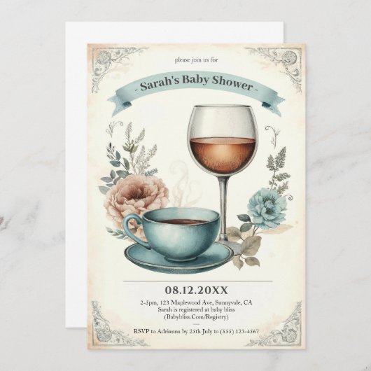 男エレガントの子のヴィンテージベビーシャワー招待状 招待状 (正面/裏面)