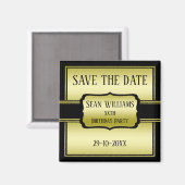 男エレガントの金ゴールドと黒の誕生日日付を保存 マグネット (正面/裏面)