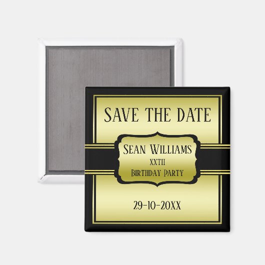男エレガントの金ゴールドと黒の誕生日日付を保存 マグネット (正面/裏面)