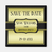 男エレガントの金ゴールドと黒の誕生日日付を保存 マグネット (正面)