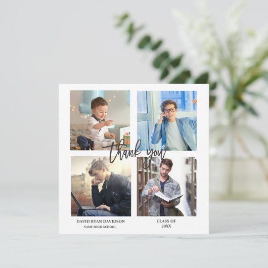 男エレガント卒業写真コラージュありがとう 案内状 (スタンド正面)