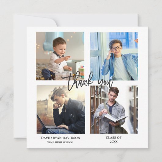 男エレガント卒業写真コラージュありがとう 案内状 (正面)