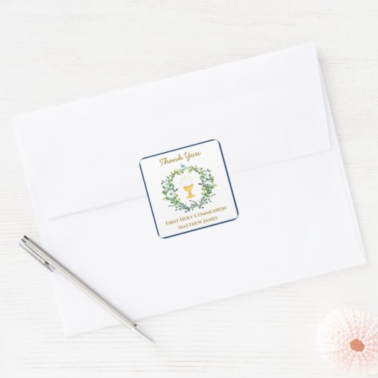 男エレガント子海軍フローラ第一聖餐式 スクエアシール (封筒)