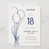 男カジュアル子メンズ誕生日バルーンエイジングブルー 招待状 (正面)