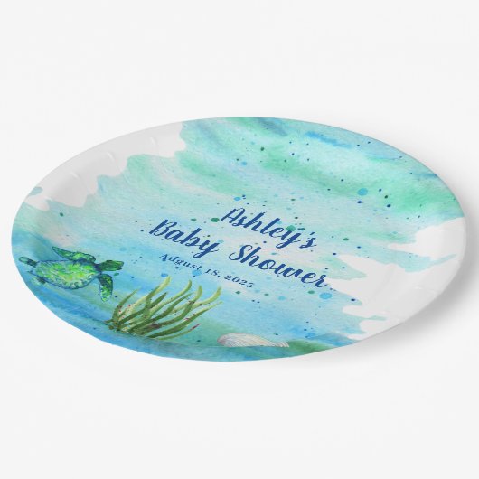 男カスタマイズ子ウミガメ赤ちゃんシャワー ペーパープレート (アングル)