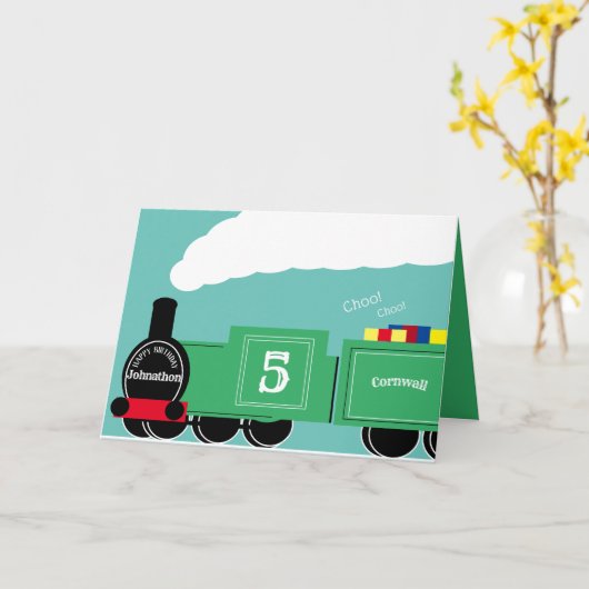 男カスタムの子5歳の誕生日の列車 カード (黄色い花)