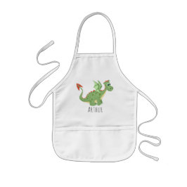 男カッコいいの子と魔法の緑の竜の名前 子供用エプロン