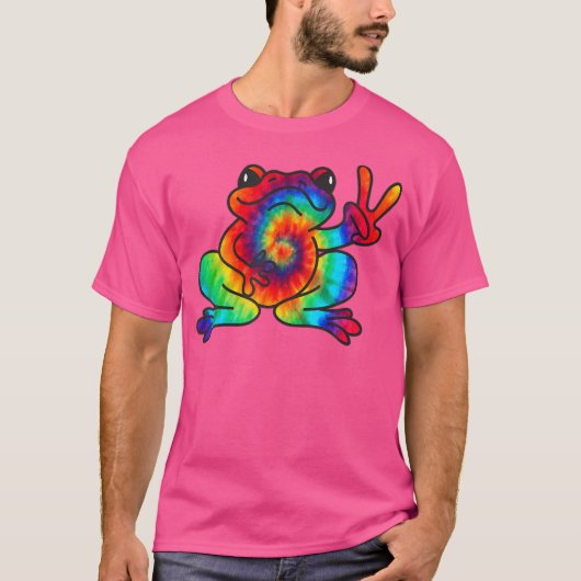 男カッコいい子と女の子のためのピースカエル絞り染め Tシャツ (正面)