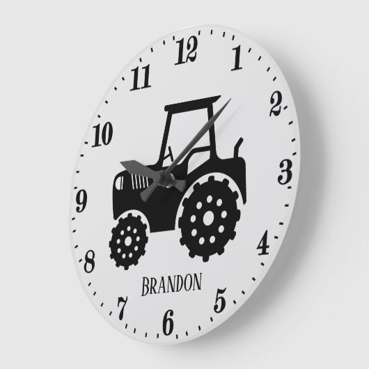 男カッコいい子の子の部屋トラクター名を追加 ラージ壁時計 (傾斜)