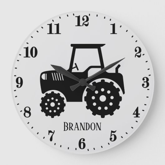 男カッコいい子の子の部屋トラクター名を追加 ラージ壁時計 (正面)