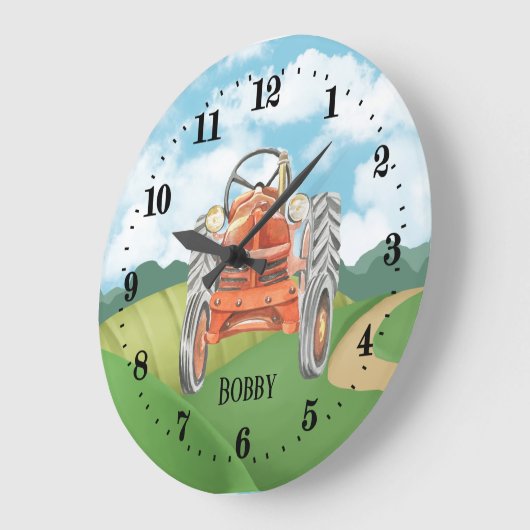 男カッコいい子トラクター愛好家の名前を追加 ラージ壁時計 (傾斜)