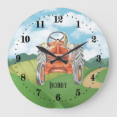 男カッコいい子トラクター愛好家の名前を追加 ラージ壁時計 (正面)