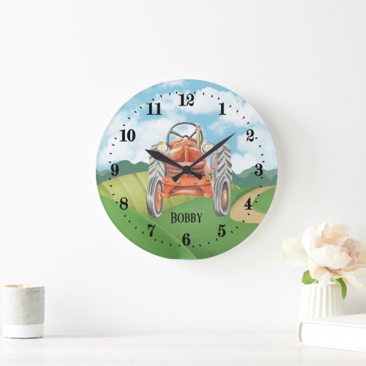 男カッコいい子トラクター愛好家の名前を追加 ラージ壁時計 (ホーム)