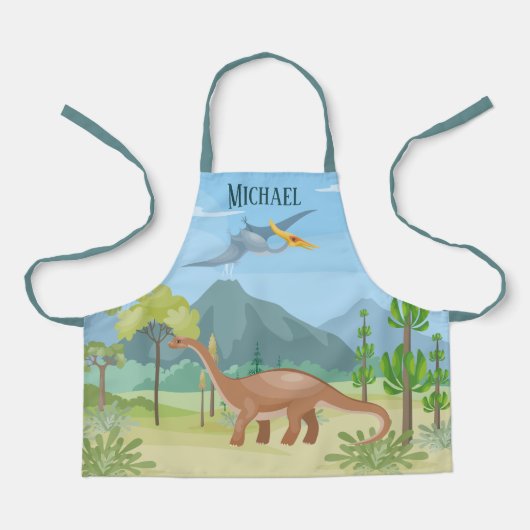 男カッコいい子恐竜の名前 エプロン (正面)
