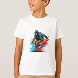 男カラフル子スケートで滑るTシャツデザイン! Tシャツ