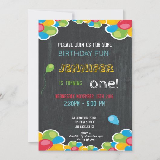 男カラフル子用誕生日招待状 招待状 (正面)