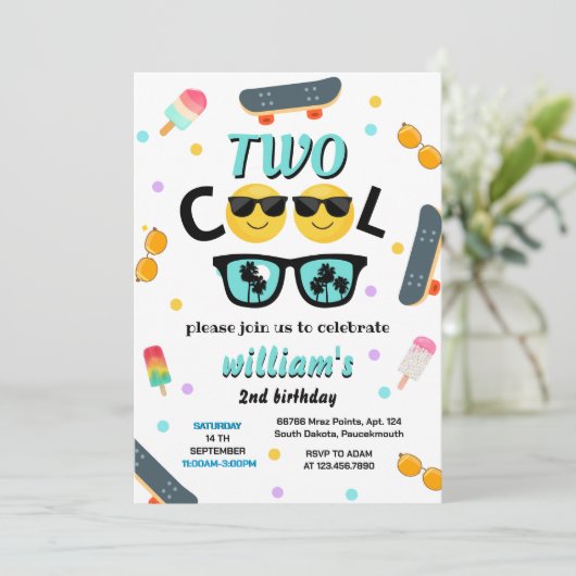 男クールの子かわいい夏の甘いクール2歳の誕生日 招待状 (スタンド正面)