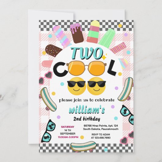 男クールの子かわいい夏の甘いクール2歳の誕生日 招待状 (正面)