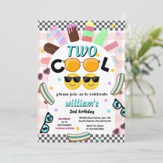 男クールの子かわいい夏の甘いクール2歳の誕生日 招待状 (スタンド正面)