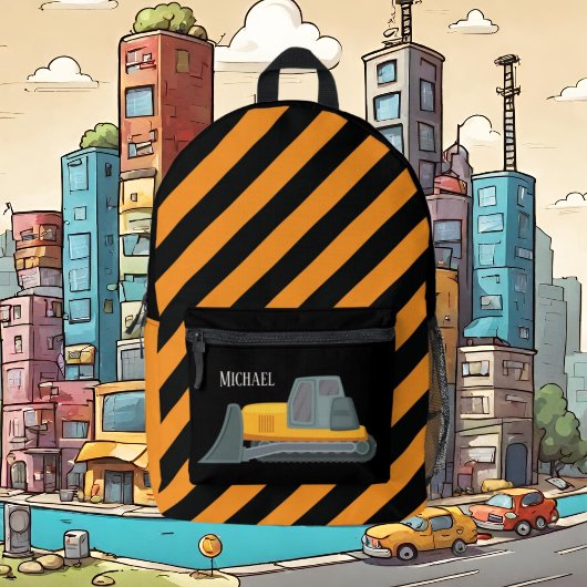 男クールの子の建築ディガーのトラック名を追加 プリントバックパック