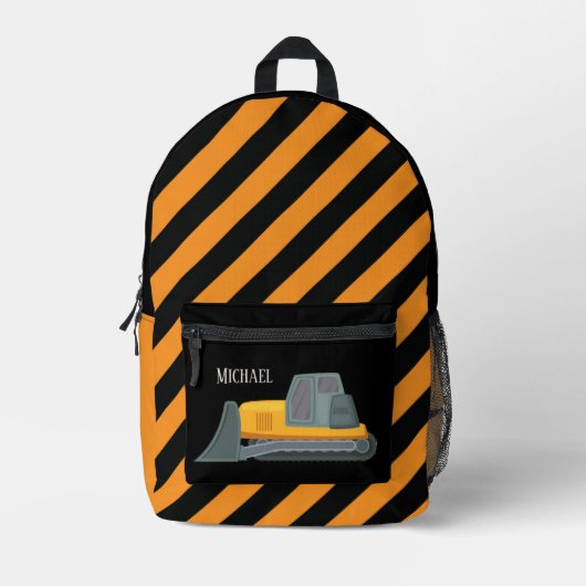 男クールの子の建築ディガーのトラック名を追加 プリントバックパック (正面)
