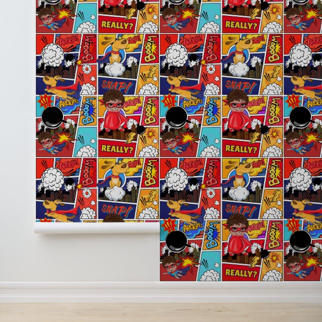 男クールの子の漫画ポップ・アートのタイル 壁紙 (アプリケーション)