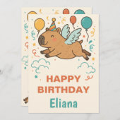 男クール子と女の子のためのキャピバラハッピーバースデー 招待状 (正面/裏面)