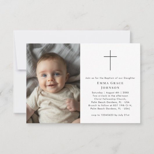 男シンプル子と女の子のための招待状写真バプテスマ 招待状 (正面)