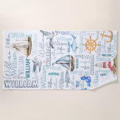 男パーソナライズされたの名航海の前 ビーチタオル (正面)