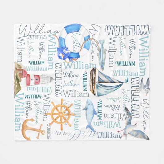 男パーソナライズされたの名航海の前 フリースブランケット (正面(横))