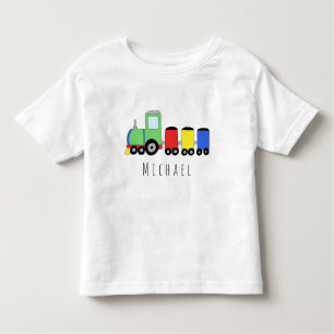 男パーソナライズされたの子のカラフル機関車名 トドラーTシャツ